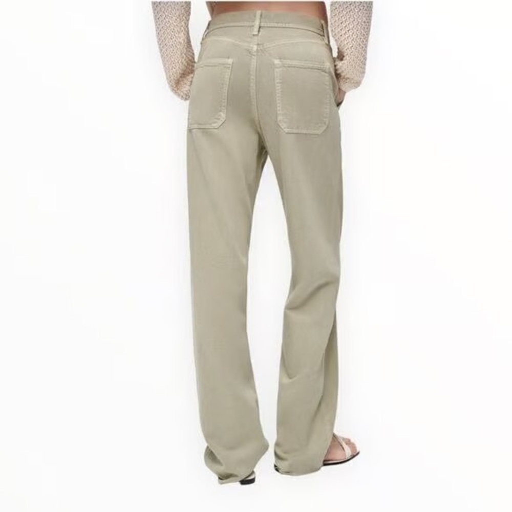 Zara The Piper Chino Khaki Green Straight Leg Pants Jeans